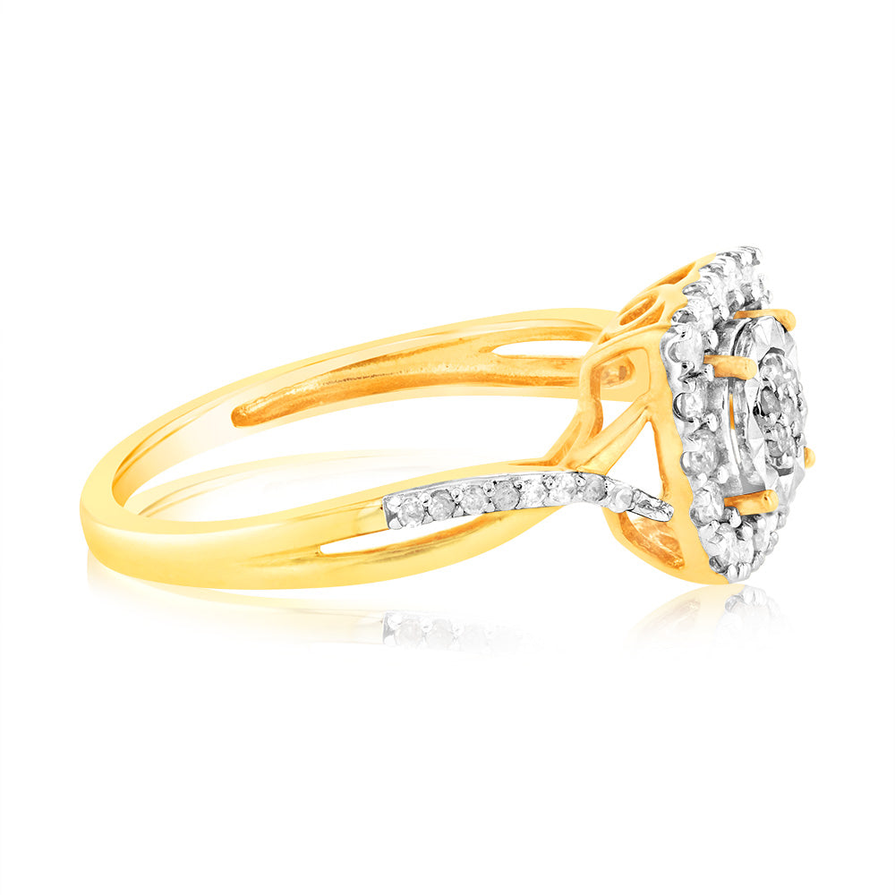 1/3 Carat Diamond Cushion Shaped Ring in 10ct Yellow Gold