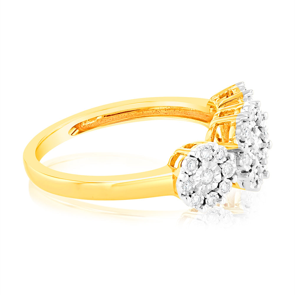 1/10 Carat Diamond Trilogy Ring in 9ct Yellow Gold