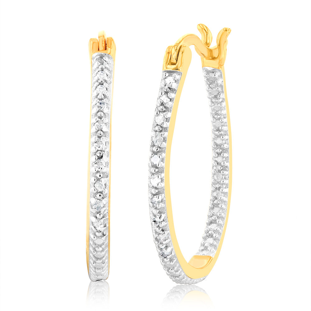 1/10 Carat Diamond Hoop Earrings in Gold Plated Silver