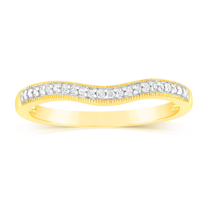 9ct Yellow Gold Curved Eternity Band with 18 Brilliant Cut Diamonds