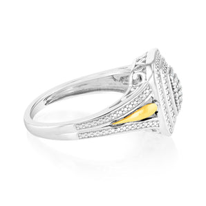 Sterling Silver & 9ct Yellow Gold Diamond Ring with 20 Brilliant Cut Diamonds