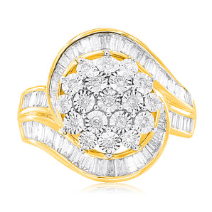 1 Carat Diamond Swirl Ring in 9ct Yellow Gold