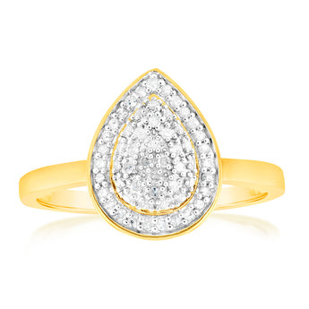 1/5Carat Pear Shaped Diamond Ring in 9ct Yellow Gold