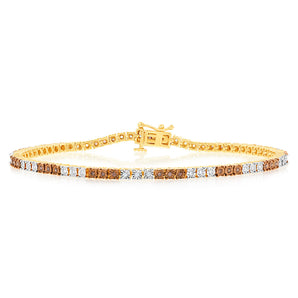 14ct Gold Plated Sterling Silver 19cm Bracelet with 1/4 Carat of White and Australian Champagne Diamonds