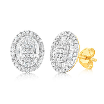 9ct Yellow Gold Oval Shaped Stud Earrings in 1/2 Carat Natural Diamonds