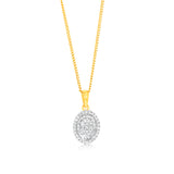 9ct Yellow Gold Oval Shaped Pendant in 1/4 Carat Natural Diamonds