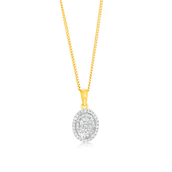 9ct Yellow Gold Oval Shaped Pendant in 1/4 Carat Natural Diamonds