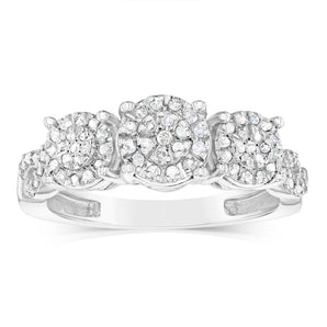 Sterling Silver Trilogy Ring with 1/5 Carat Diamonds