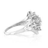 Sterling Silver 1/6 Carat Diamond Ring With Round and Baguette Cut Diamonds