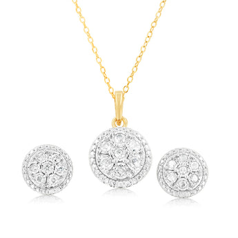 Gold Plated Sterling Silver 0.45 Carat Earring & Pendant Set on 45cm Chain