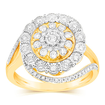 9ct Yellow Gold 1/4 Carat Diamond Ring with 85 Round Brilliant Cut Diamonds