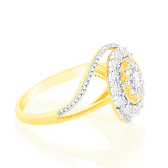 9ct Yellow Gold 1/4 Carat Diamond Ring with 85 Round Brilliant Cut Diamonds