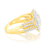 9ct Yellow Gold 1 Carat Diamond Ring with 107 Round Brilliant and Baguette Diamonds