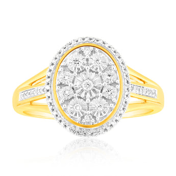 9ct Yellow Gold 1/10 Carat Diamond Ring set with 64 Round Brilliant Cut Diamonds