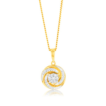 9ct 3-Tone 1/10 Carat Diamond Swirl Pendant with 28 Round Brilliant Diamonds in White, Rose and Yellow Gold