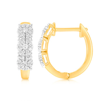 9ct Yellow Gold 1/10 Carat Diamond Hoop Earrings set with 54 Round Brilliant Cut Diamonds