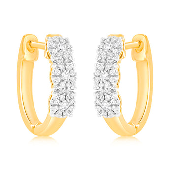9ct Yellow Gold 1/10 Carat Diamond Hoop Earrings set with 54 Round Brilliant Cut Diamonds