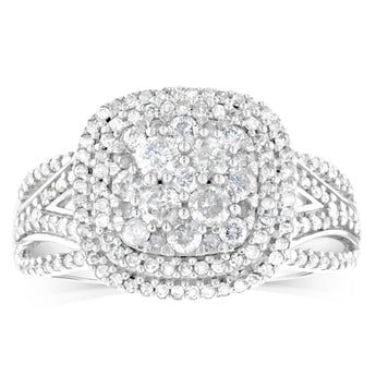 10ct White Gold 0.95 Carat Diamond Cluster Ring