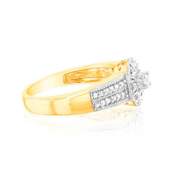 10ct Yellow Gold 1/6 Carat Diamond Halo Solitaire Ring