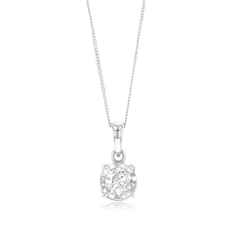 10ct White Gold 0.25 Carat Diamond Solitaire Pendant on 45cm Chain