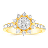 9ct Yellow Gold 1/10 Carat Diamond Cluster Ring with 27 Round Brilliant Diamonds