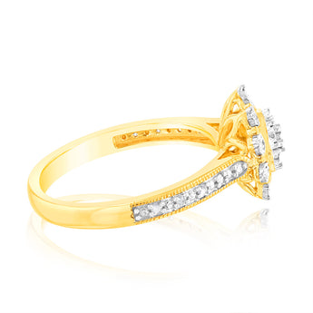 9ct Yellow Gold 1/10 Carat Diamond Cluster Ring with 27 Round Brilliant Diamonds