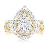 1 Carat Diamond Cluster Ring with 69 Round Brilliant Diamonds in 9ct Yellow Gold