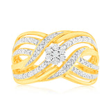9ct Yellow Gold 1/10 Carat Diamond Ring with 43 Round Brilliant Diamonds
