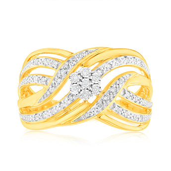 9ct Yellow Gold 1/10 Carat Diamond Ring with 43 Round Brilliant Diamonds