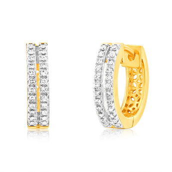 9ct Yellow Gold 1/7 Carat Diamond Hoop Earrings
