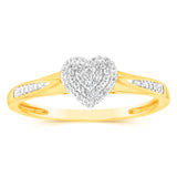 9ct Yellow Gold 1/10 Carat Diamond Heart Shaped Ring
