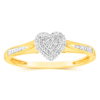 9ct Yellow Gold 1/10 Carat Diamond Heart Shaped Ring