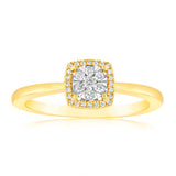 9ct Yellow Gold 1/6 Carat Diamond Cluster Halo Ring
