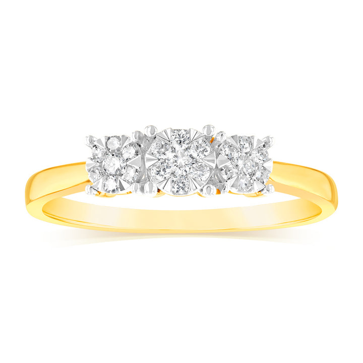 9ct Yellow Gold 1/4 Carat Diamond Trilogy Ring