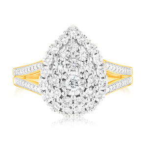 9ct Yellow Gold Pear Shaped Ring in 1/5 Carat Natural Diamonds