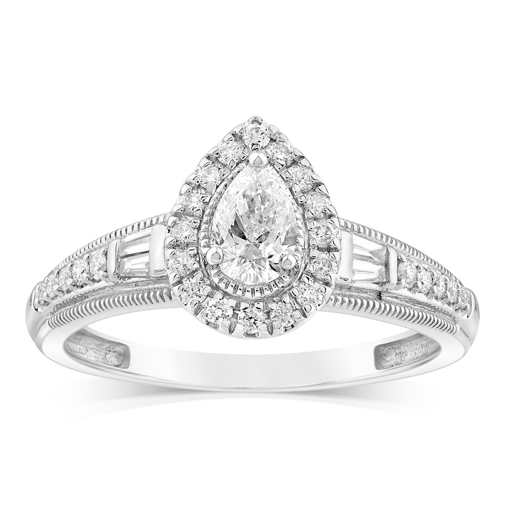9ct White Gold Mix Shaped Cut Ring in 1/2 Carat Natural Diamonds ...