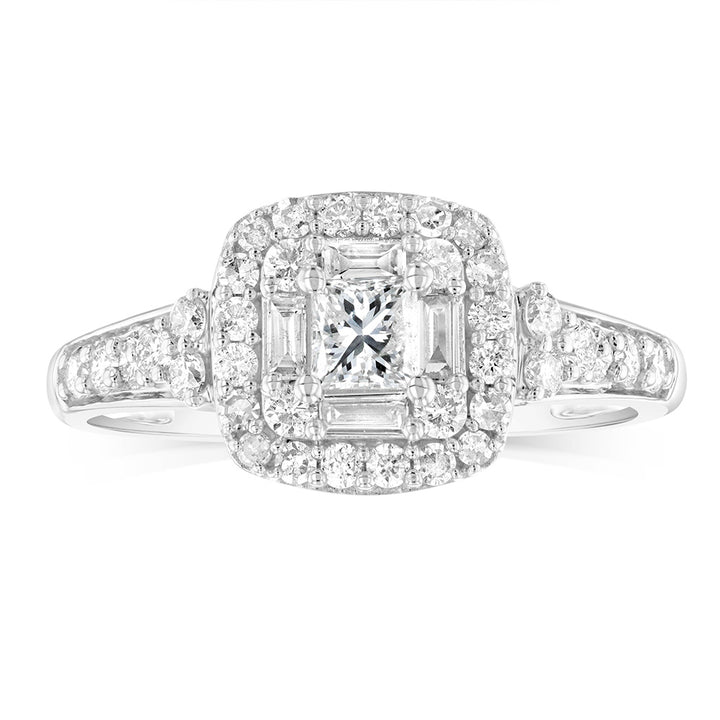 14ct White Gold 0.70 Carat Diamond Halo Solitaire Ring