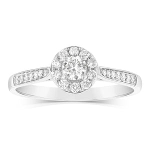 9ct White Gold 1/3 Carat Diamond Halo Solitaire Ring
