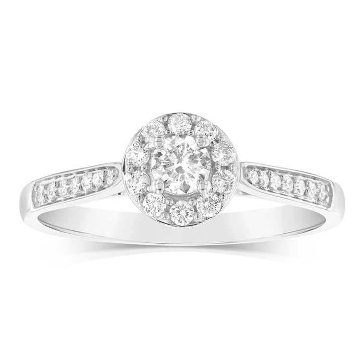 9ct White Gold 1/3 Carat Diamond Halo Solitaire Ring