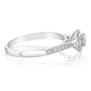 9ct White Gold 1/3 Carat Diamond Halo Solitaire Ring