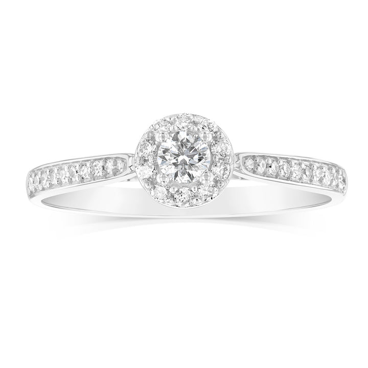 9ct White Gold 1/4 Carat Diamond Halo Solitaire Ring
