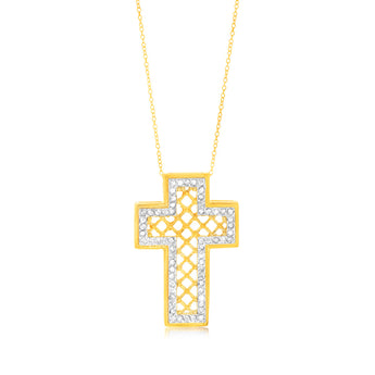 Gold Plated Sterling Silver 1/2 Carat Diamond Cross Pendant on 45cm Chain