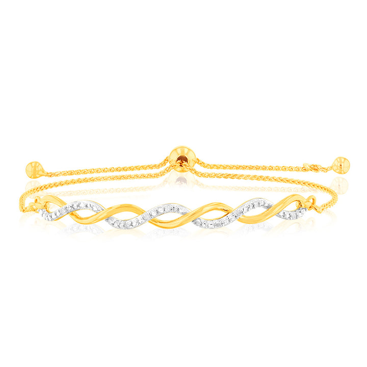 Gold Plated Sterling Silver Diamond Slider Bracelet with 12 Round Brilliant Cut Diamonds