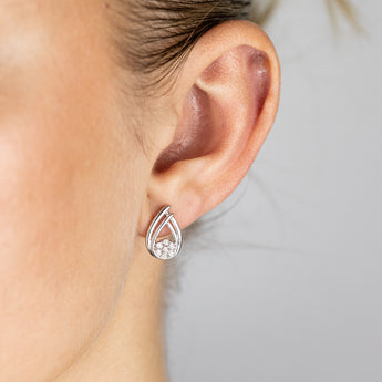 Diamond Pear Shaped Pendant and Earring Set in Sterling Silver on 45cm Chain