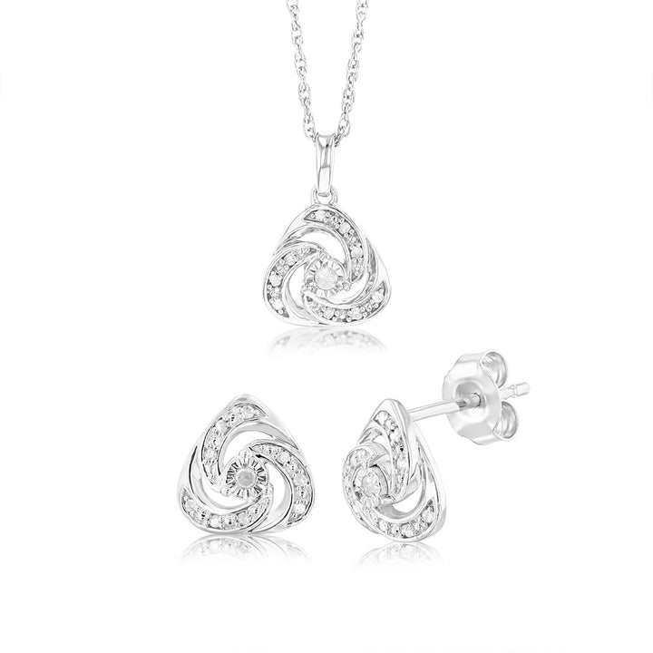 1/10 Carat Diamond Swirl Pendant & Earring Set on 45cm Chain in Sterling Silver