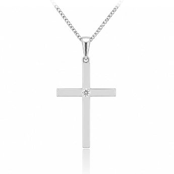 Diamond Cross Pendant in 9ct White Gold