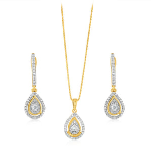 1/2 Carat Earring & Pendant Set in Gold Plated Sterling Silver on 45cm Chain