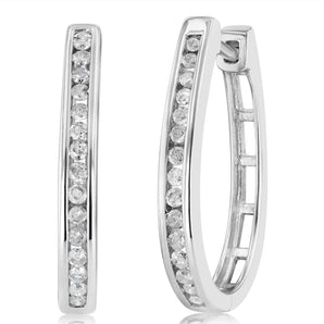 1/2 Carat Diamond Hoop Earrings in Sterling Silver