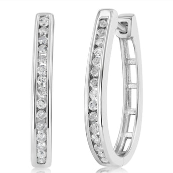1/2 Carat Diamond Hoop Earrings in Sterling Silver
