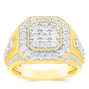 3/4 Carat Diamond Men's Ring with 75 Round Diamonds in 9ct Yellow Gold
